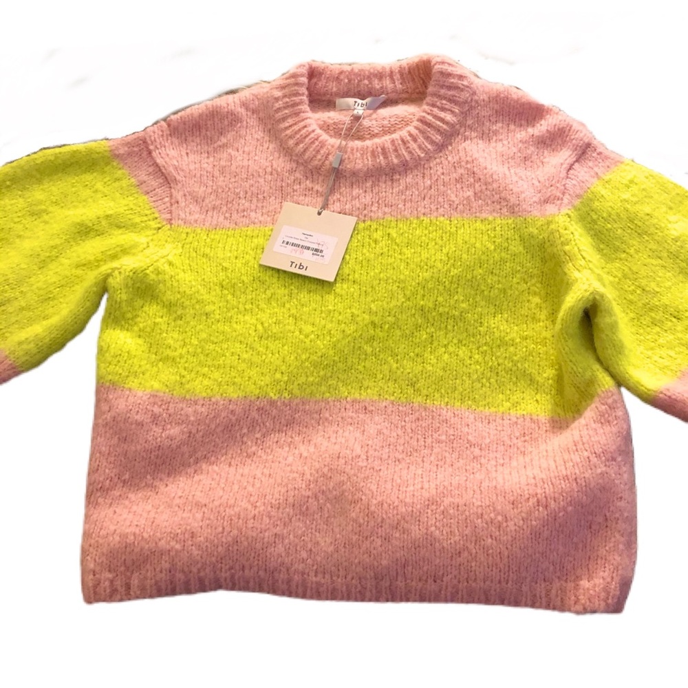Tibi Cozette Alpaca Pullover Pink Neon Striped